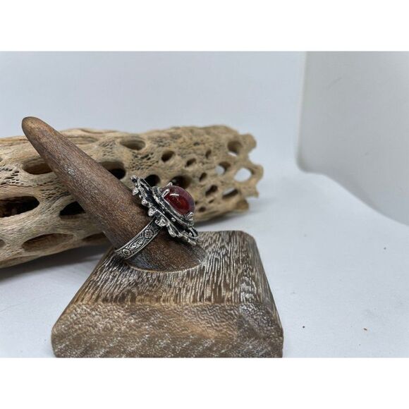 CHRISTMAS GOTHIC Renaissance silver Ring Mexican Fire Opal Dragons breath - Picture 3 of 7